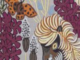 an image of a close up of a fabric with a horse and flowers on it