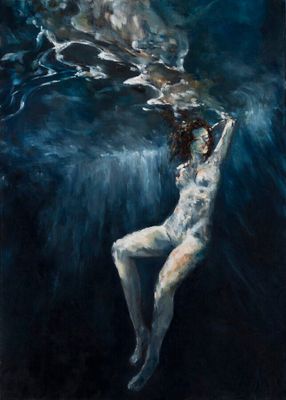 un tableau représentant une femme flottant dans l'eau