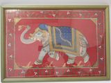 a picture of an elephant painted on a red background