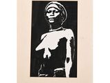 a black and white painting of a woman with a turban on her head