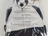 packaging of a stuffed panda bear in a plastic bag on a hanger