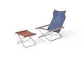 an image of a blue lawn chair and a small table