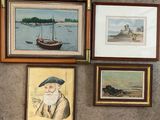 many pictures of a man with a beard and a hat hanging on a wall