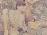 un tableau représentant un homme et une femme assis par terre