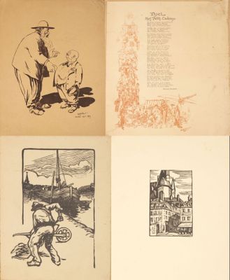 four different illustrations of a man and a child in a book