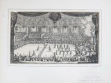 an old drawing of a boxing match in a large room
