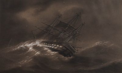 photographie en noir et blanc d'un navire sur une mer agitée