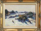 an image of a painting of a snowy landscape in a gold frame