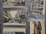 several old black and white photos of a street in a city