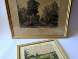 two framed pictures of trees and a river in a gold frame