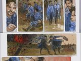 une image tirée d'une bande dessinée représentant un homme en uniforme bleu