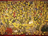 a picture of a painting of flowers and birds on the wall