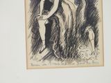 drawing of a woman sitting in a chair with a dog
