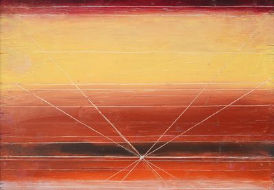 un tableau représentant une peinture abstraite rouge, jaune et noire