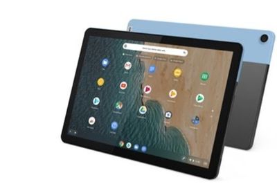 a tablet computer sitting on top of a table next to another tablet