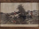 painting of a group of men riding horses in a field
