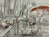 dessin au crayon représentant un bocal rempli d'eau et de plantes