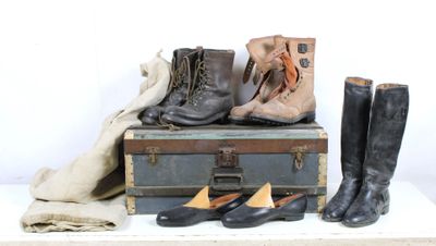many pairs of shoes sitting on top of a suitcase