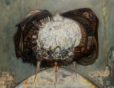 un tableau représentant un mouton debout sur une table