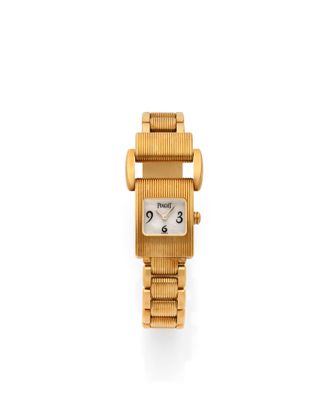 an 18k yellow gold ladies ' s wrist watch, by cartier