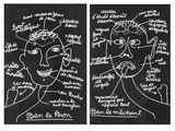 deux dessins en noir et blanc représentant le visage d'un homme et celui d'une femme