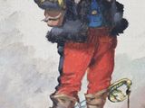 an oil painting of a man in a pirate costume holding a sword