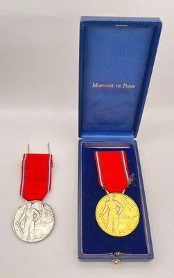une image représentant une médaille et une médaille dans une boîte bleue