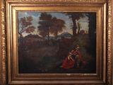 an old painting of a man and a woman in a landscape