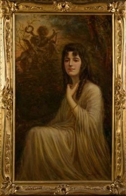 une image d'un tableau représentant une femme en robe blanche
