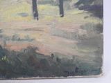 a painting of two trees in the middle of a field