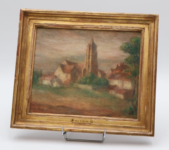 FAIVRE Abel Jules (1867-1945). « Vue du clocher du village ». Hui...