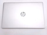 a white laptop with a hp logo on it