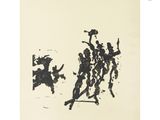 a black and white drawing of a group of people on a beach