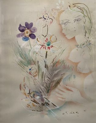 une photo d'un tableau représentant une femme tenant une fleur