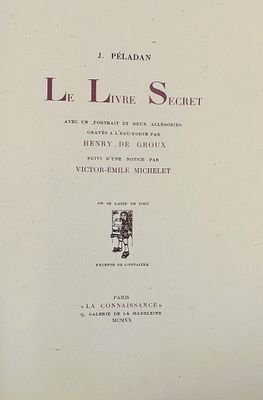 PÉLADAN (Joséphin). LE LIVRE SECRET, suivi d'une notice par Victor-Émi