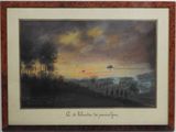 une image représentant un tableau représentant un coucher de soleil avec des arbres au premier plan
