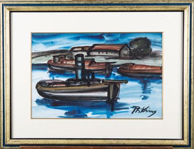 a picture of a painting of a boat in the water
