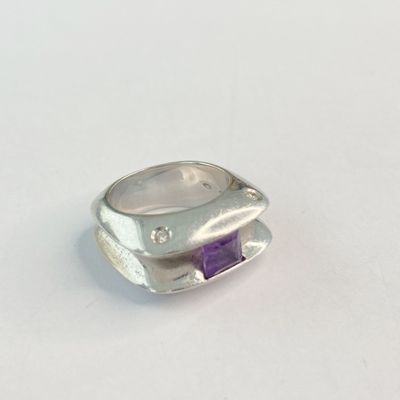 bague en argent sterling avec améthyste et topaze blanche