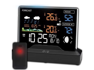 une image représentant une horloge numérique avec une télécommande