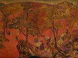 un tableau représentant un groupe de personnes dans une forêt