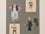 a drawing of a man and a woman dressed in different outfits