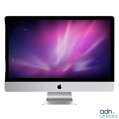 a computer monitor with a purple screen on it