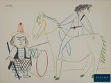 drawing of a man riding a horse next to a woman on a horse