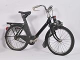 a black bicycle with a basket on the back of it
