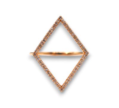 a gold diamond shaped ring with white diamonds on it