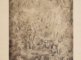 une image représentant un dessin d'un groupe de personnes dans une forêt