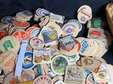 many different types of stickers on a blue surface