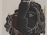 an image of a painting of a woman ' s face with a hat on her head