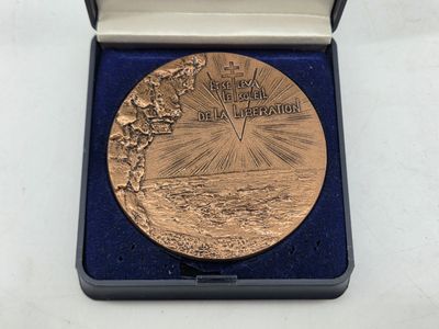 an image of a gold medal in a blue box on a white surface