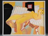 a picture of a painting of a woman laying on a bed